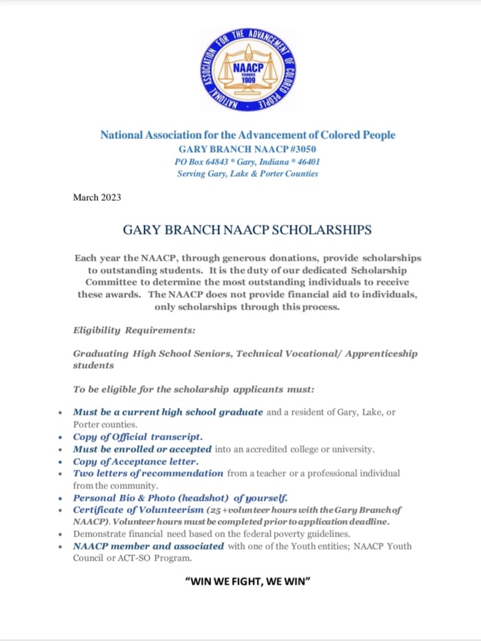 NAACP GARY BRANCH SCHOLARSHIP NAACP Gary Branch